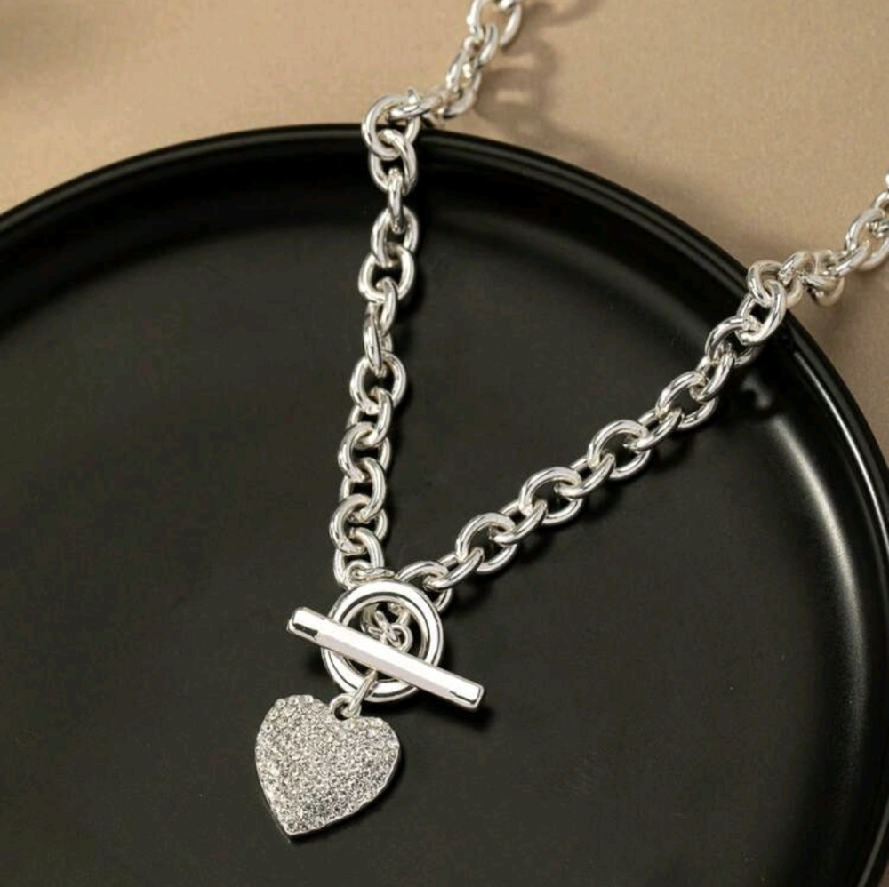 Silver Heart Toggle Chain Necklace - Women's Jewelry